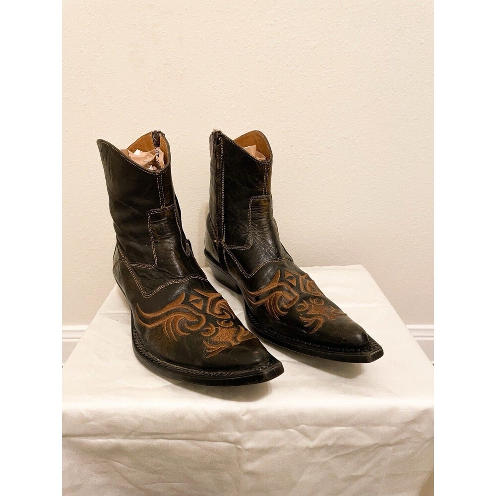 Ferrato Western Low Cut Ankle Boots Mens Cowboy Stitched Sz 8 Pointed Toe
